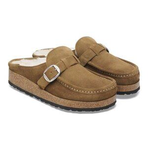 Birkenstock Buckley Shearling  Suede Leather Color: Dark Tea